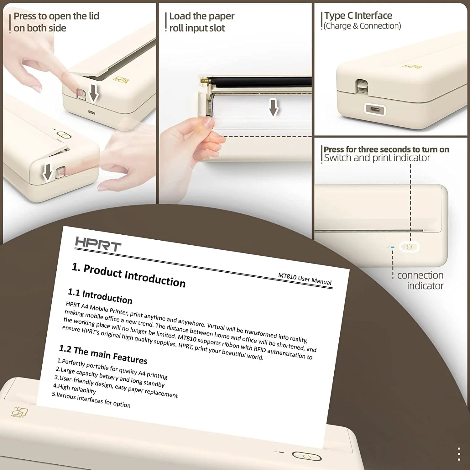 Beige Wireless Printer - Compact Thermal Printer for Phones & Laptops