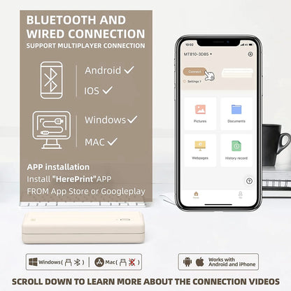 Beige Wireless Printer - Compact Thermal Printer for Phones & Laptops