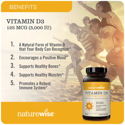 "Vitamin D3 5000 IU (125 mcg) Mini Softgels - Immune Support & Healthy Muscle Function - Non-GMO, Gluten-Free, Cold-Pressed Olive Oil - 360 Count