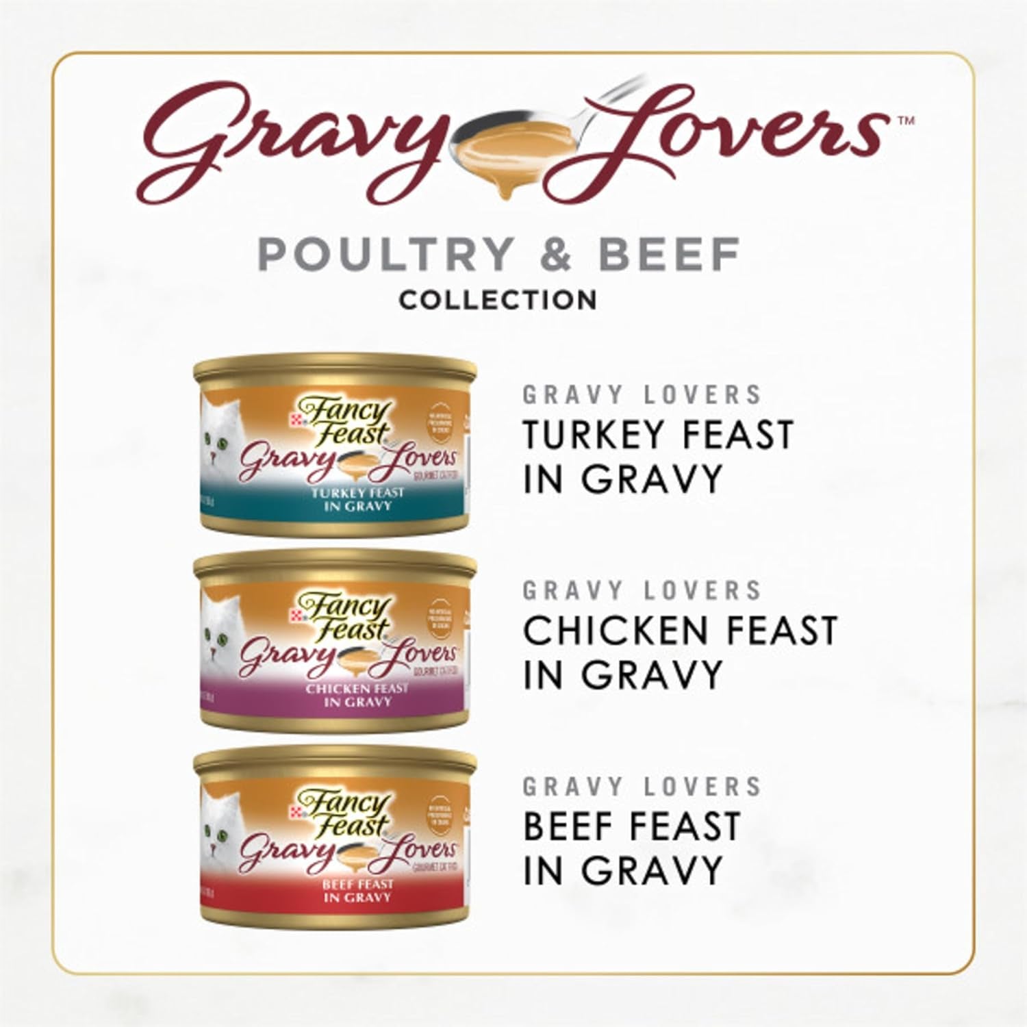 Purina Gravy Lovers Gourmet Wet Cat Food Variety Pack | Poultry & Beef Flavors | 24 Pack of 3 Oz Cans