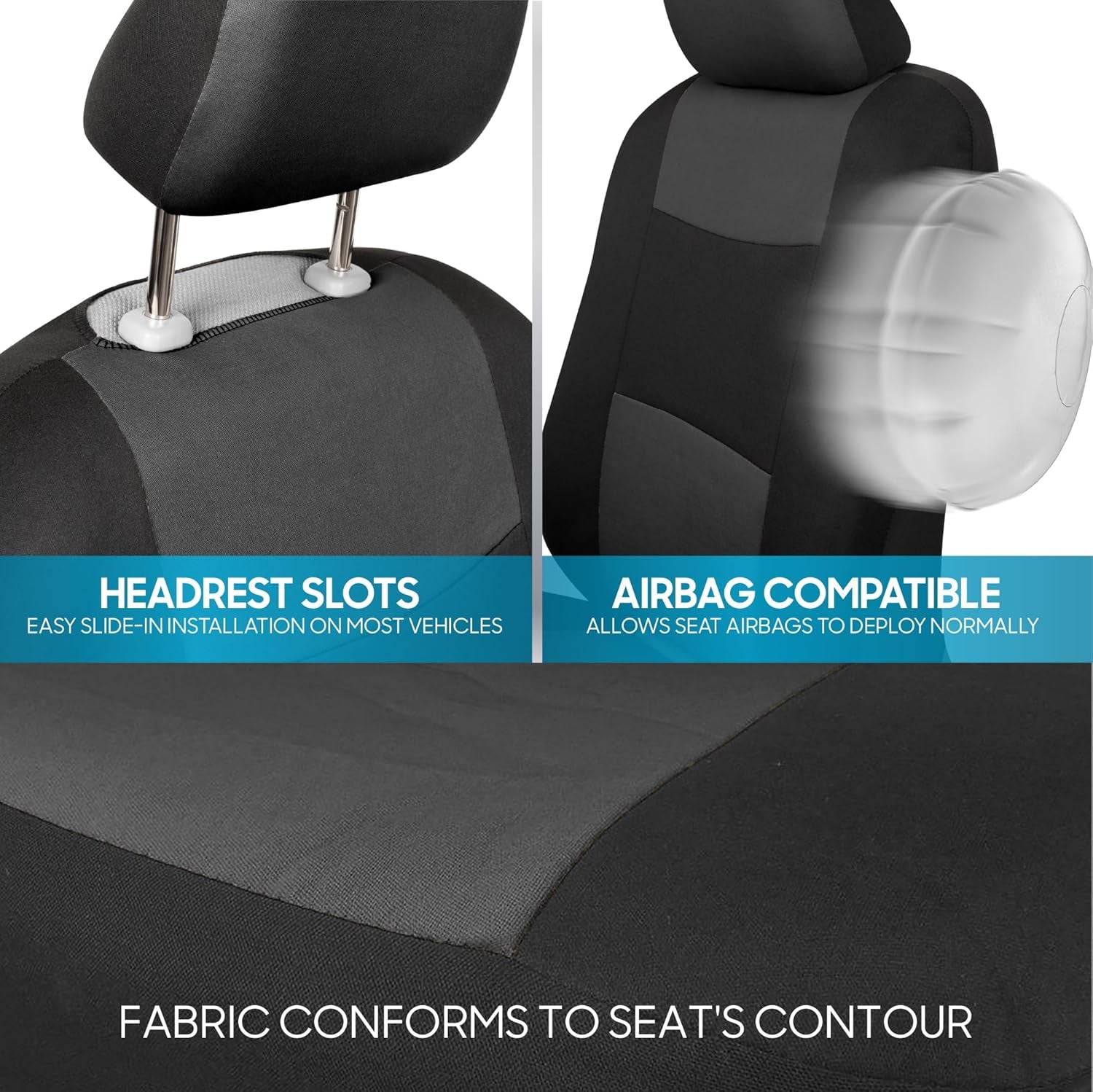 Polypro Car Seat Covers Full Set - Charcoal on Black | Easy Install Front & Rear Split Bench for Cars, Trucks, Vans, SUVs