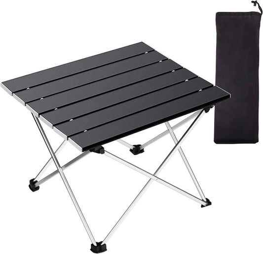 Ultralight Aluminum Folding Camping Table - Portable with Carry Bag | Ideal for Outdoor Cooking, Picnics, Camping, Boating, Travel (Small, Black)