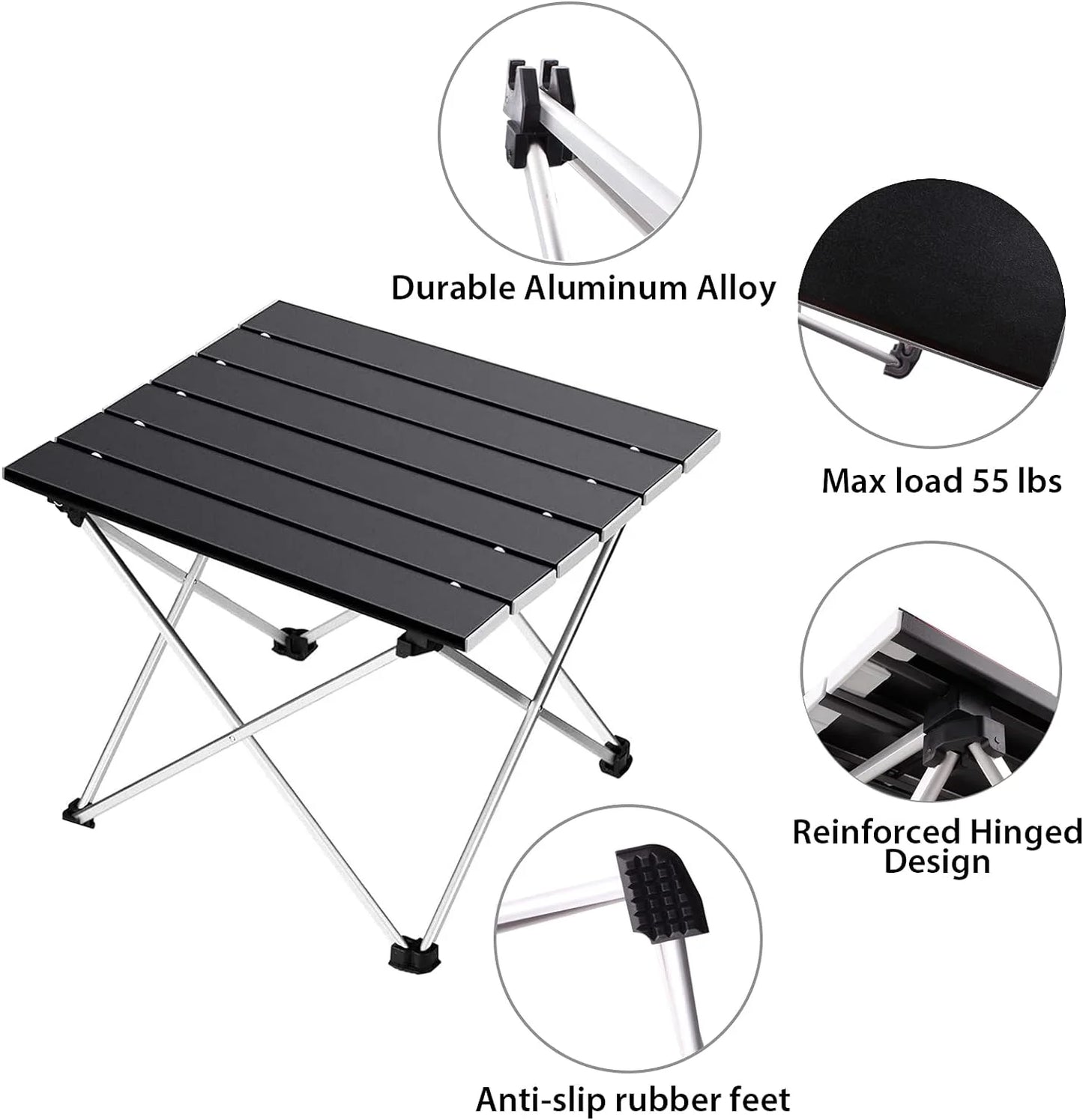 Ultralight Aluminum Folding Camping Table - Portable with Carry Bag | Ideal for Outdoor Cooking, Picnics, Camping, Boating, Travel (Small, Black)