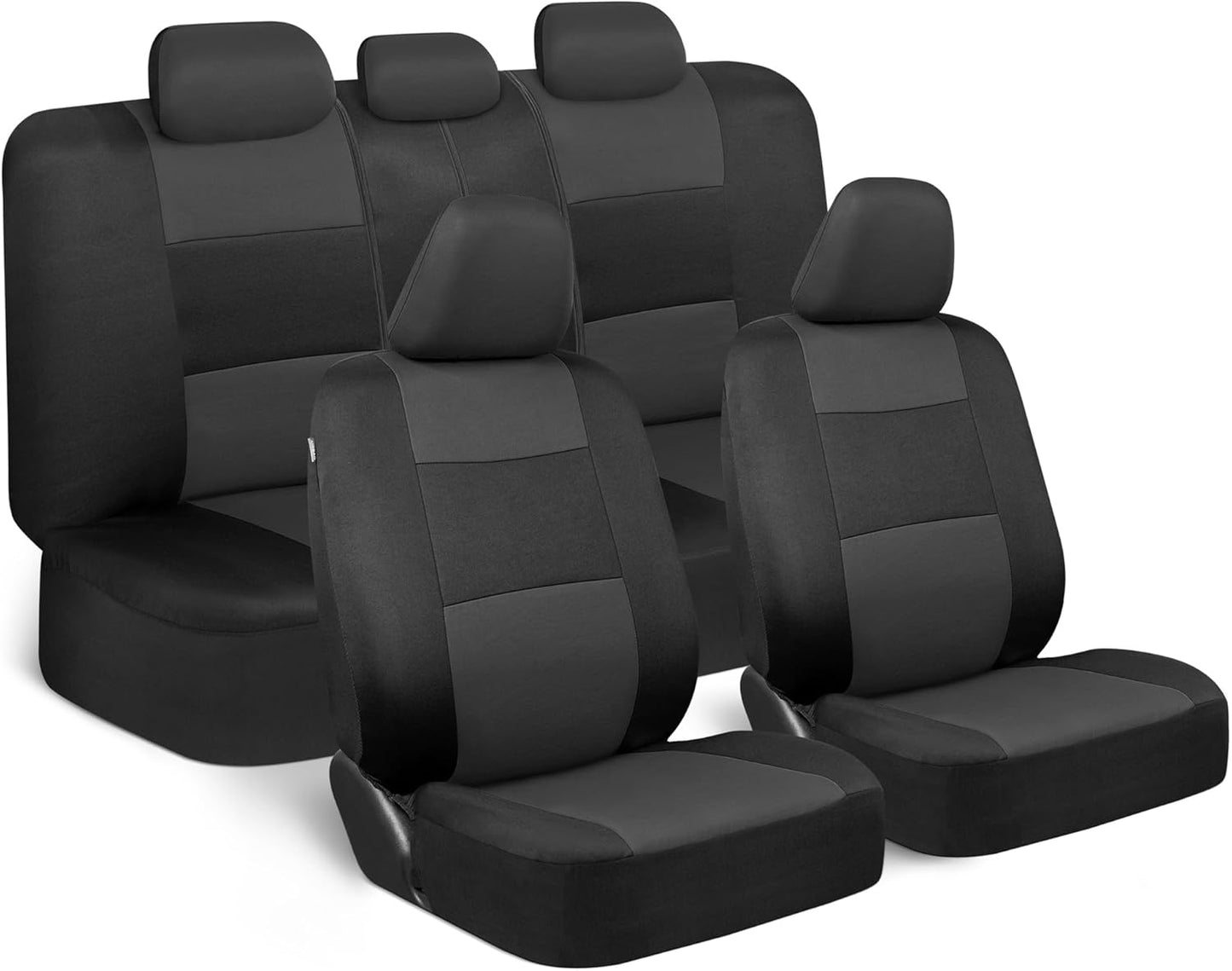 Polypro Car Seat Covers Full Set - Charcoal on Black | Easy Install Front & Rear Split Bench for Cars, Trucks, Vans, SUVs