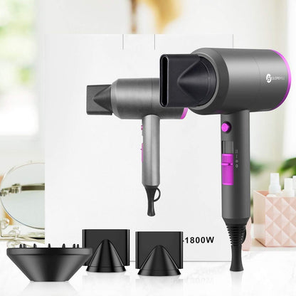 Pro Ionic 1800W Hair Dryer - Fast Drying, Low Noise, 2 Concentrator Nozzles & 1 Diffuser - Ideal for Home, Salon & Travel