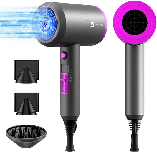 Pro Ionic 1800W Hair Dryer - Fast Drying, Low Noise, 2 Concentrator Nozzles & 1 Diffuser - Ideal for Home, Salon & Travel