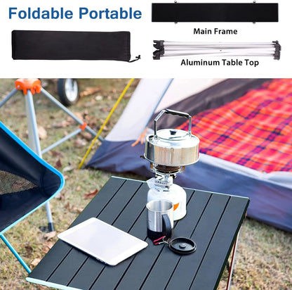 Ultralight Aluminum Folding Camping Table - Portable with Carry Bag | Ideal for Outdoor Cooking, Picnics, Camping, Boating, Travel (Small, Black)