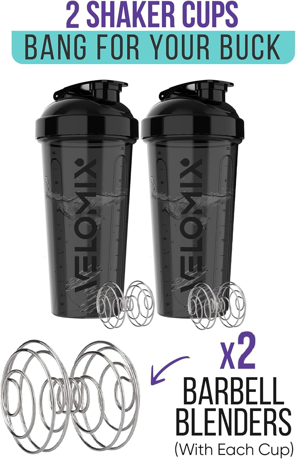 2-Pack 28 Oz Leak-Proof Protein Shaker Bottles with Dual Wire Whisks | Black Protein Shaker Cups for Smooth Mixes