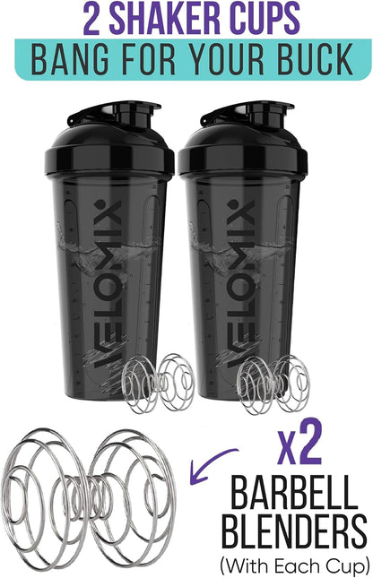 2-Pack 28 Oz Leak-Proof Protein Shaker Bottles with Dual Wire Whisks | Black Protein Shaker Cups for Smooth Mixes