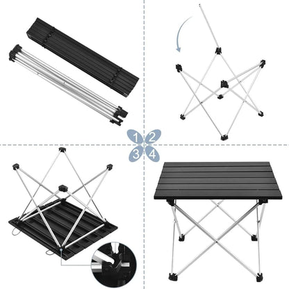 Ultralight Aluminum Folding Camping Table - Portable with Carry Bag | Ideal for Outdoor Cooking, Picnics, Camping, Boating, Travel (Small, Black)