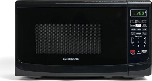 Retro Black 700W Countertop Microwave: 0.7 Cu. Ft., LED Lighting, Child Lock, Easy Clean Interior - Ideal for Apartments & Dorms