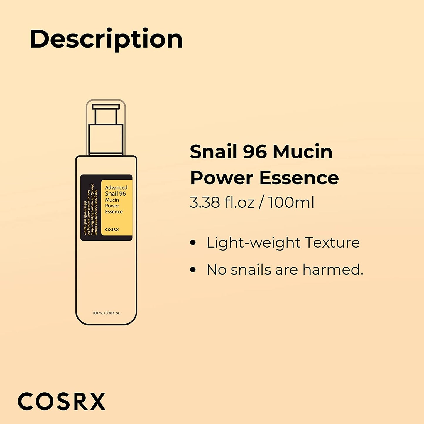 Hydrating Snail Mucin 96% Power Repair Essence – 3.38 Fl. Oz (100ml) Korean Facial Serum for Dull Skin & Fine Lines