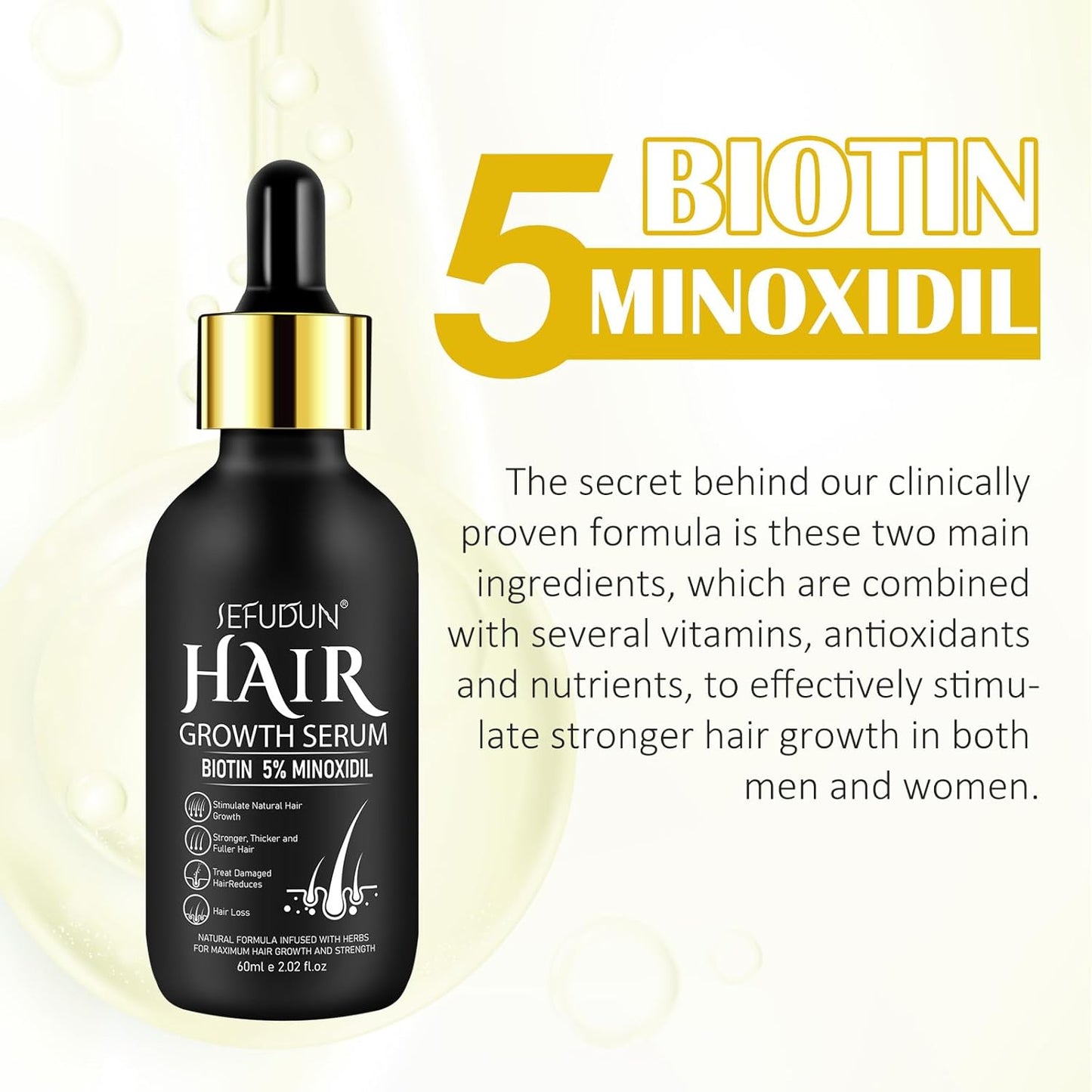 Extra Strength 5% Minoxidil Hair Growth Oil - Regrowth Serum for Men & Women | Topical Treatment Spray for Hair Loss, Thicker Hair & Beard Growth Kit (2.02 Oz)