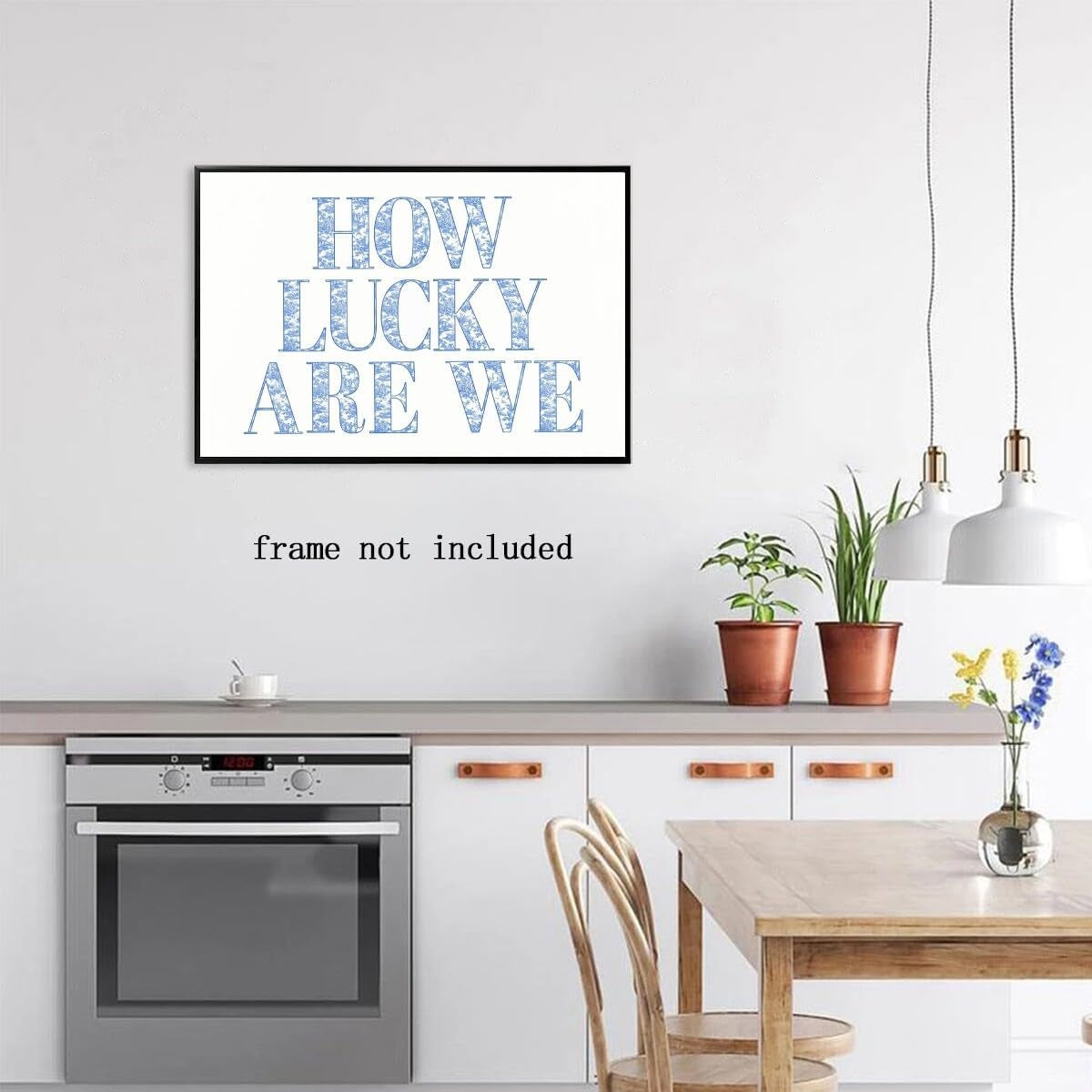 "How Lucky Are We" Retro Blue Floral Song Lyrics Wall Art - Trendy Grandmillennial Canvas Decor, Positive Affirming Quote Poster for Apartment, Bedroom, Dorm (Unframed, 8x12 Inch)