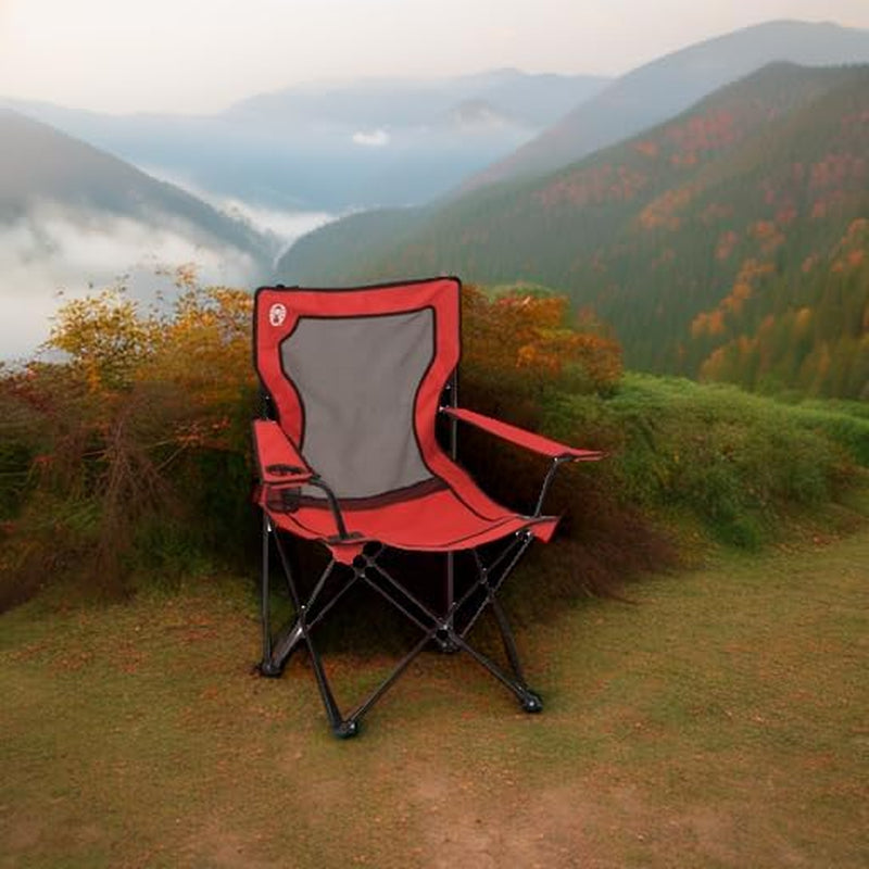 Broadband Mesh Quad Camping Chair - Cooling Mesh Back, Cup Holder, Adjustable Arm Heights, Carry Bag | Supports up to 250 lbs